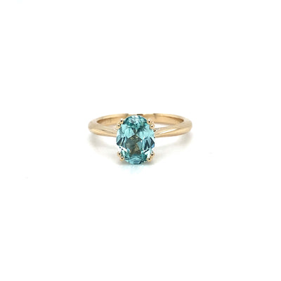 9ct yellow gold paraiba grown gemstone ring moissanite