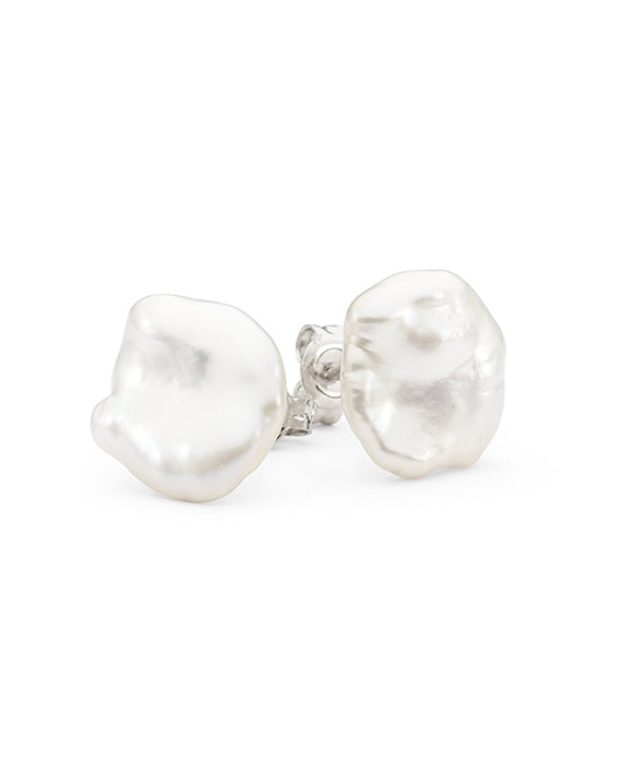 Keshi Freshwater 12-13mm White Baroque Pearl Stud Earrings