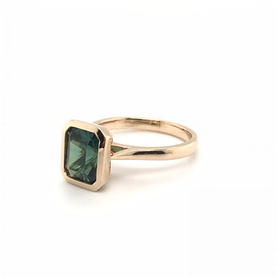 9ct blue green tourmaline bezel set ring