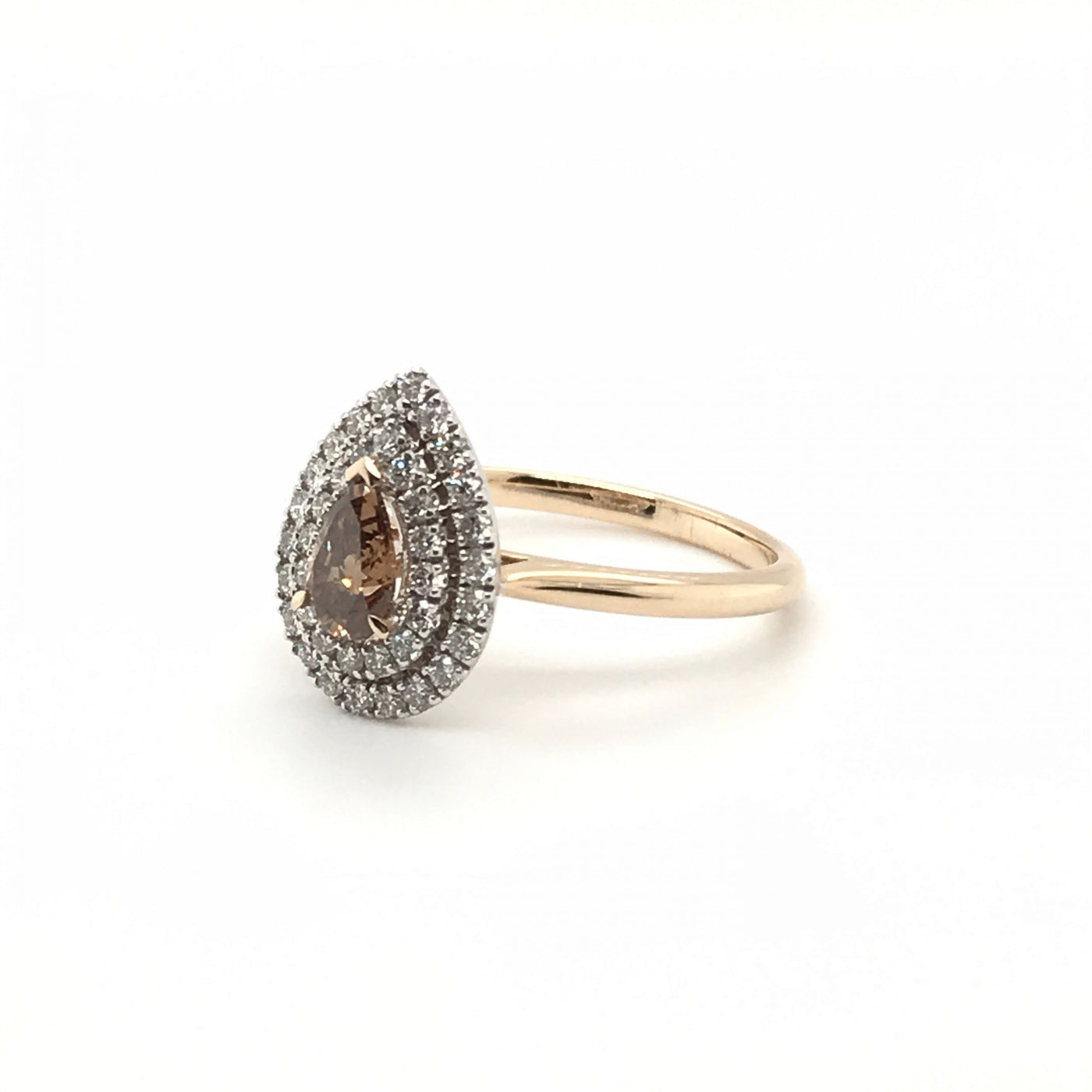 9ct champagne and white diamond pear shaped ring