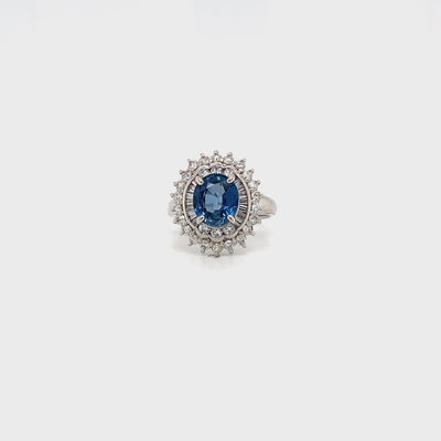 Platinum Ceylon Sapphire and Diamond Ring