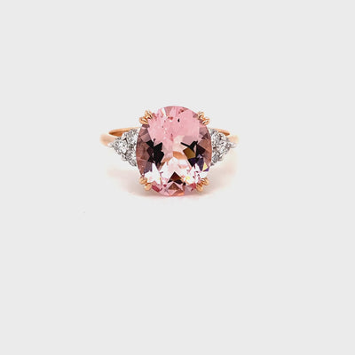 ct rose gold 3.38ct oval pink morganite set with .25ct eco grown diamond shoulders