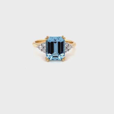 9ct emerald cut aquamarine and eco diamond ring video