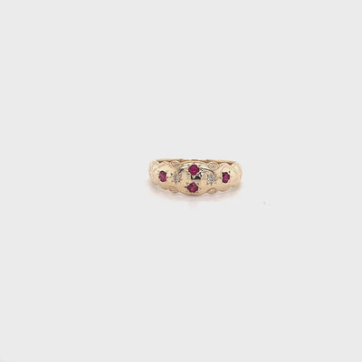 9ct yellow gold, ruby and natural diamond dress ring video