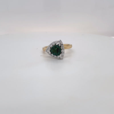 9ct White Gold/ Yellow Gold Blue Green Tourmaline with 0.45ct Diamond Halo Ring